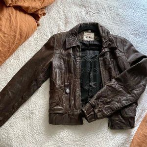 7 for All Mankind Leather Bomber- Brown